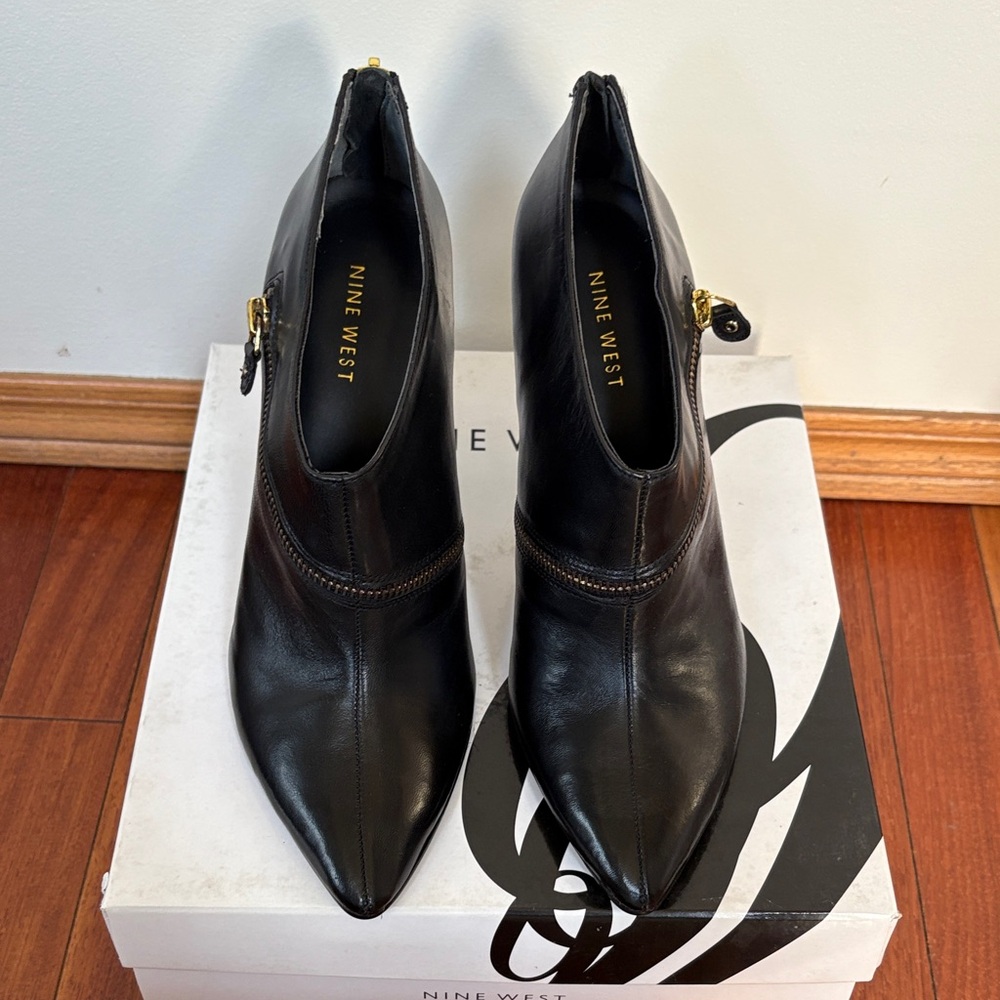 Nine West Black Ankle Booties with Gold Accents